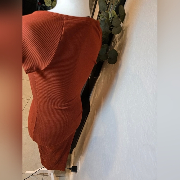Zara Ribbed Midi Dress Rust Orange Size S - Picture 5 of 5